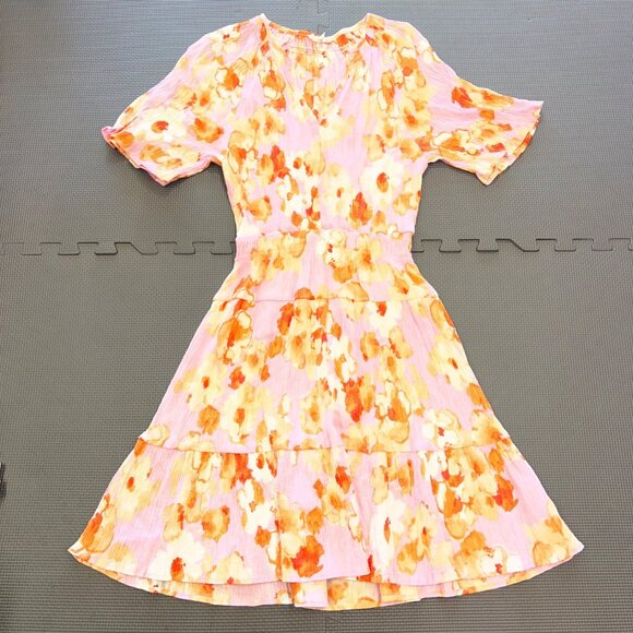 Easel Los Angeles Womens Medium Floral Print Short-Sleeve Dress Pink & Orange Li - Picture 5 of 6